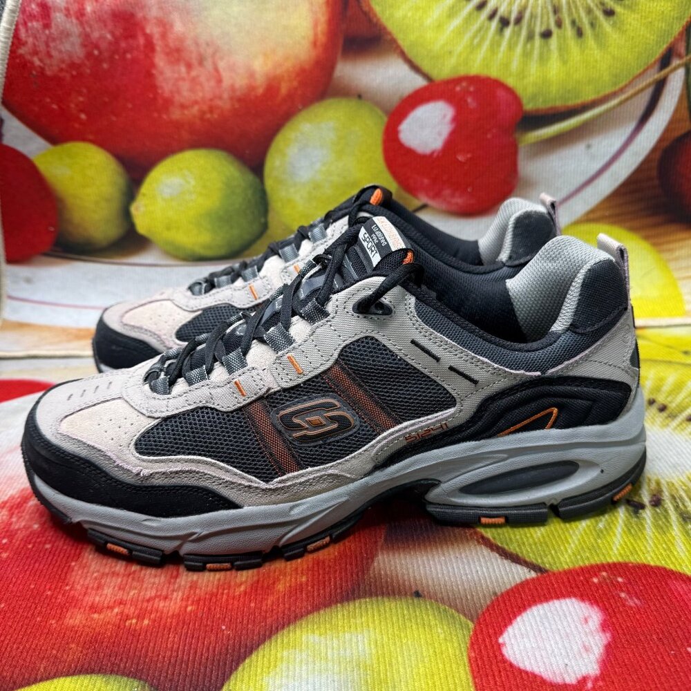 Skechers Sport Mens Memory Foam Sneakers Size 12 Leather/Textile Gray/Black